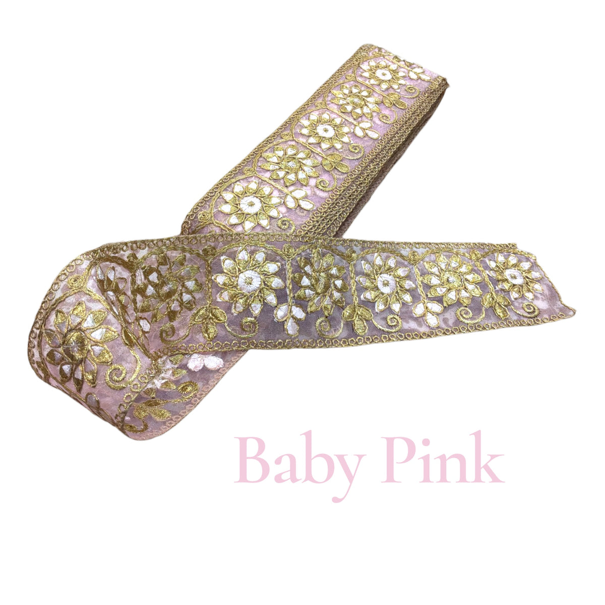 Beautiful Embroidered Lace Trim – 2 & quarter inches | organza suit lace | multiple colour | by yard | golden outlining ￼| Wingora