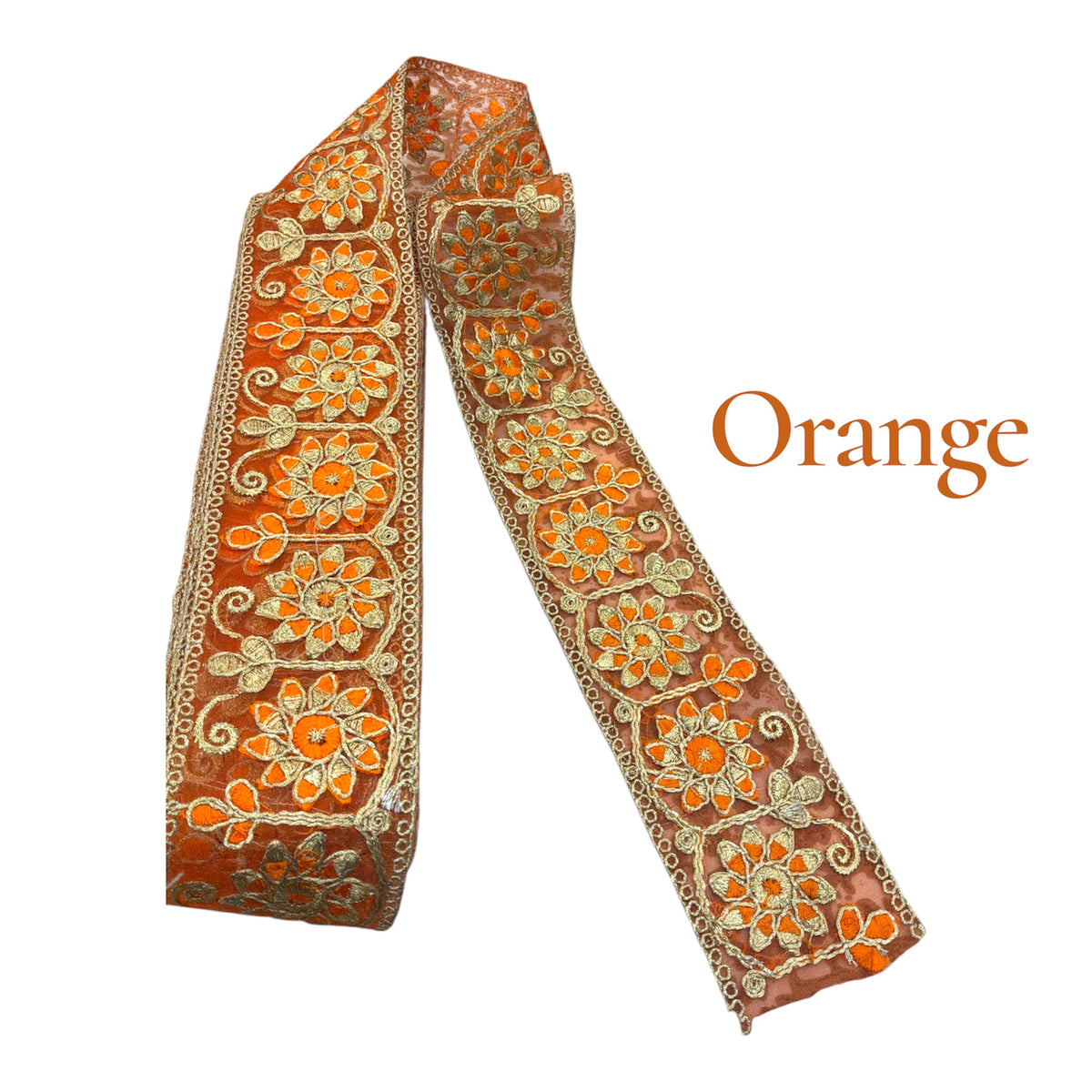 Beautiful Embroidered Lace Trim – 2 & quarter inches | organza suit lace | multiple colour | by yard | golden outlining ￼| Wingora