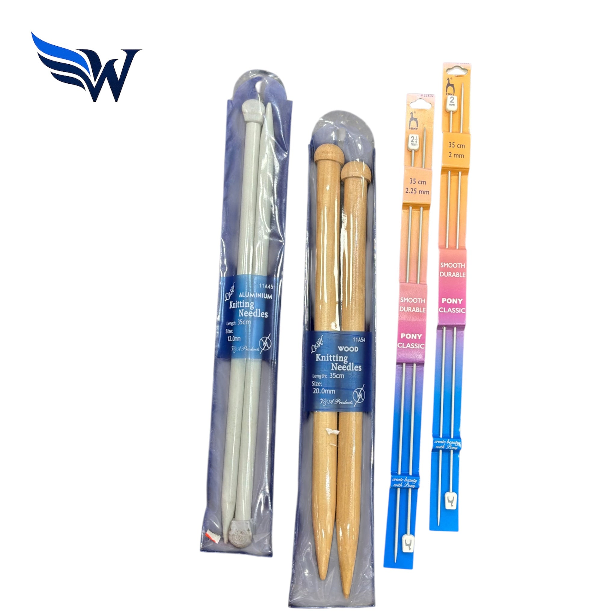Pony Classic Knitting Needles 35cm Aluminium Single Point Needles – Choose Size 2mm, 2.25mm, 12mm & 20mm | Wingora