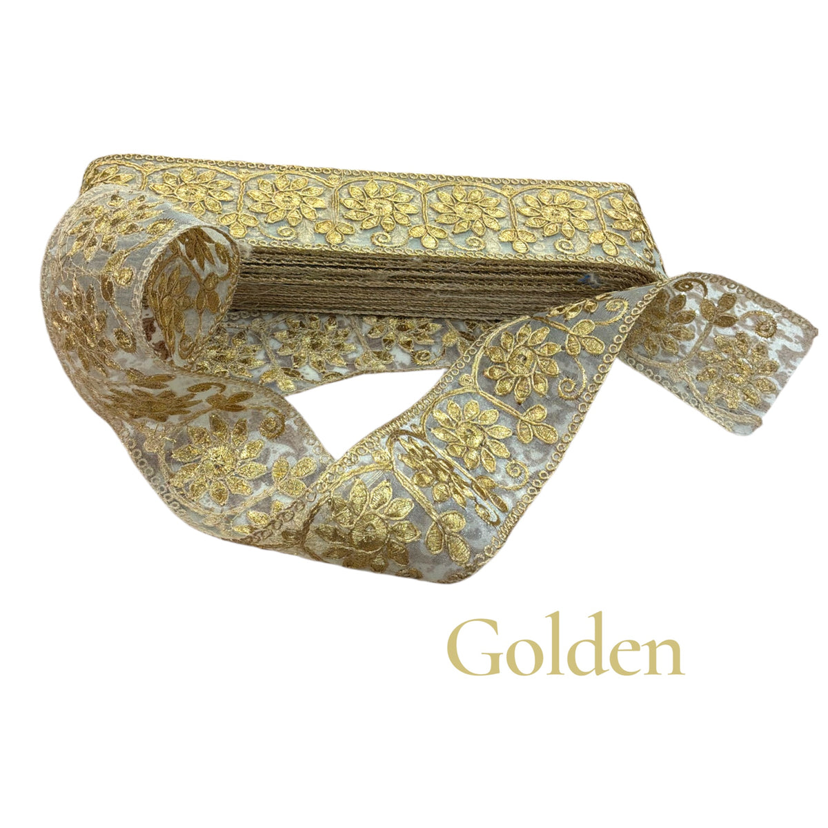 Beautiful Embroidered Lace Trim – 2 & quarter inches | organza suit lace | multiple colour | by yard | golden outlining ￼| Wingora