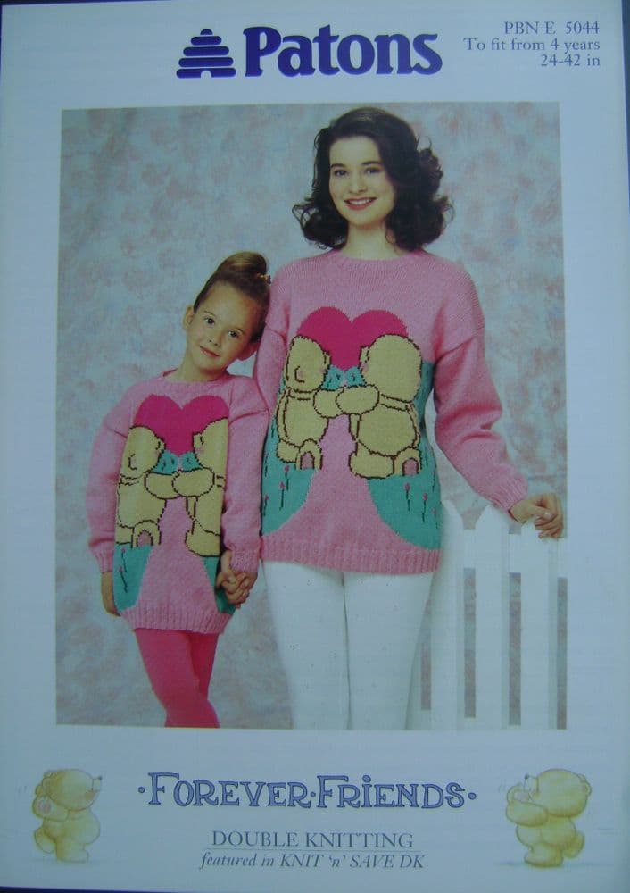 Patons 5044 Forever Friends Bear Jumper Knitting Pattern DK Vintage Original | Wingora